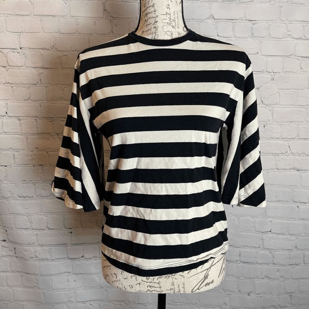 Who What Wear White & Black Striped Bell Sleeve Shirt